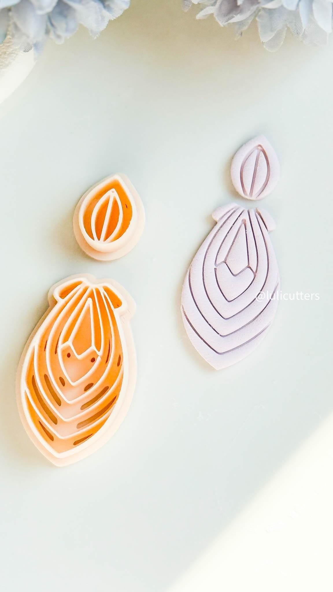 Layered Petal Clay Earring Cutter Set: Embossed Fine Line Details