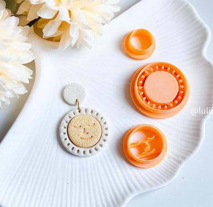 Celestial Sun Face Cutter Set Polymer Clay Earring Cutter with Imprint