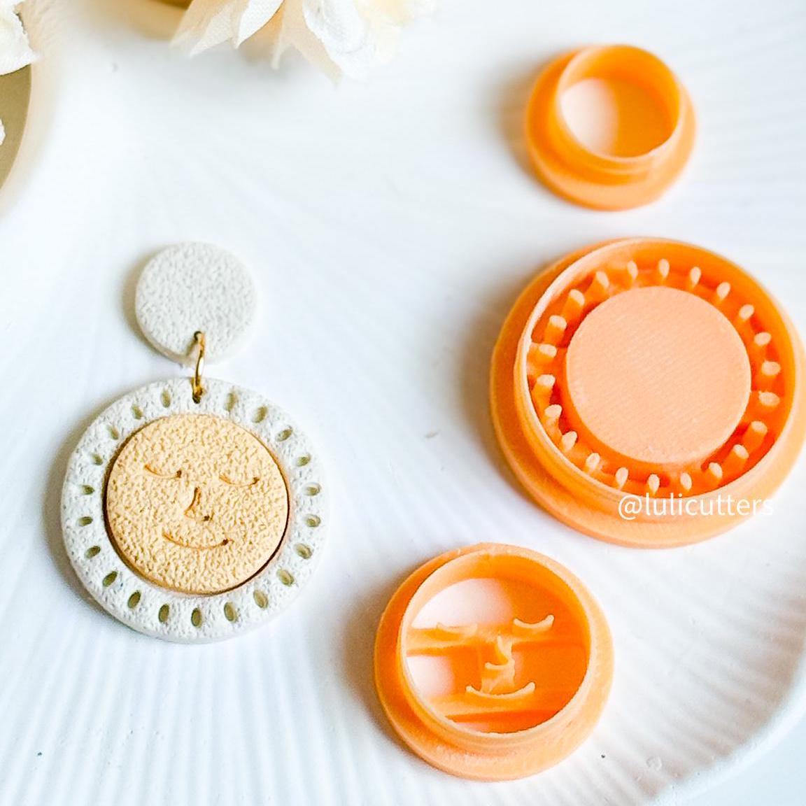 Celestial Sun Face Cutter Set Polymer Clay Earring Cutter with Imprint