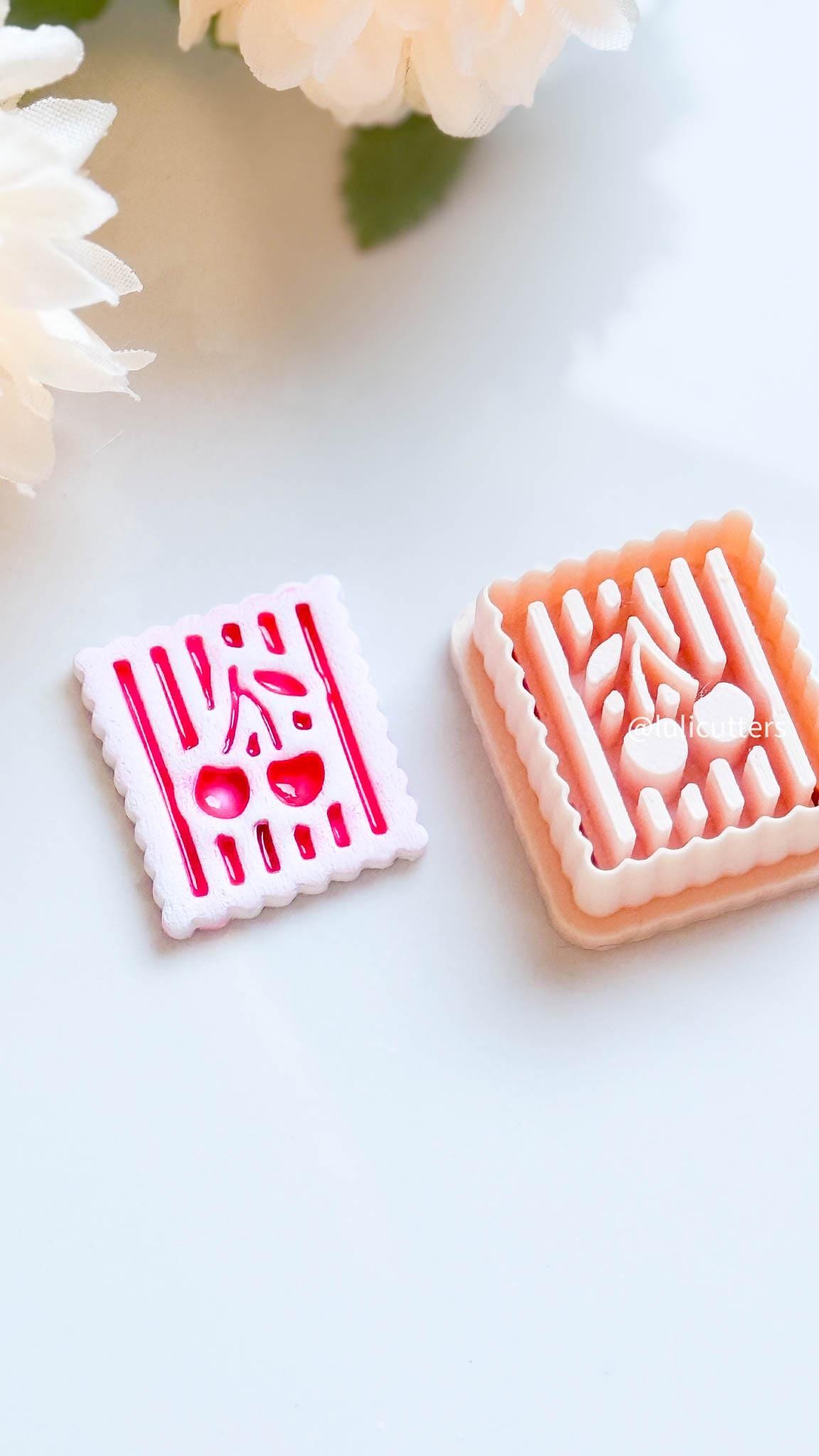 Cherry Striped Clay Cutter Scalloped Square Imprint Design