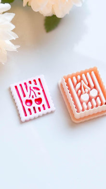 Cherry Striped Clay Cutter Scalloped Square Imprint Design