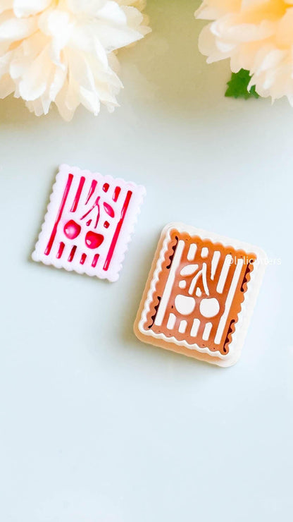 Cherry Striped Clay Cutter Scalloped Square Imprint Design