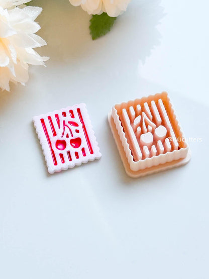 Cherry Striped Clay Cutter Scalloped Square Imprint Design