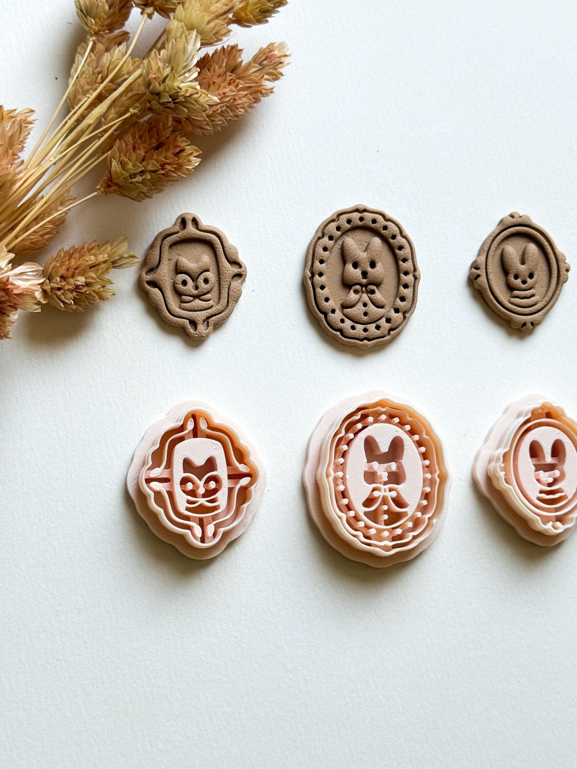 Fox & Bunny Cameo Clay Cutter Set: Vintage Animal Portrait Molds