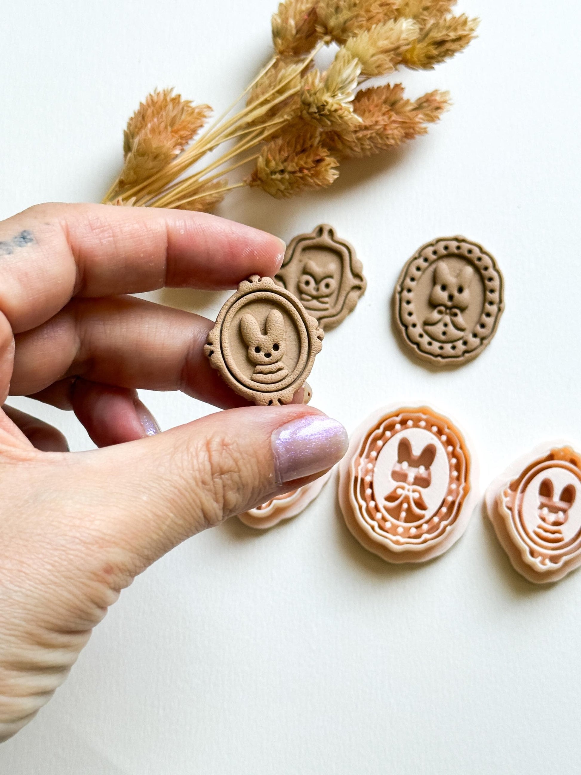 Fox & Bunny Cameo Clay Cutter Set: Vintage Animal Portrait Molds