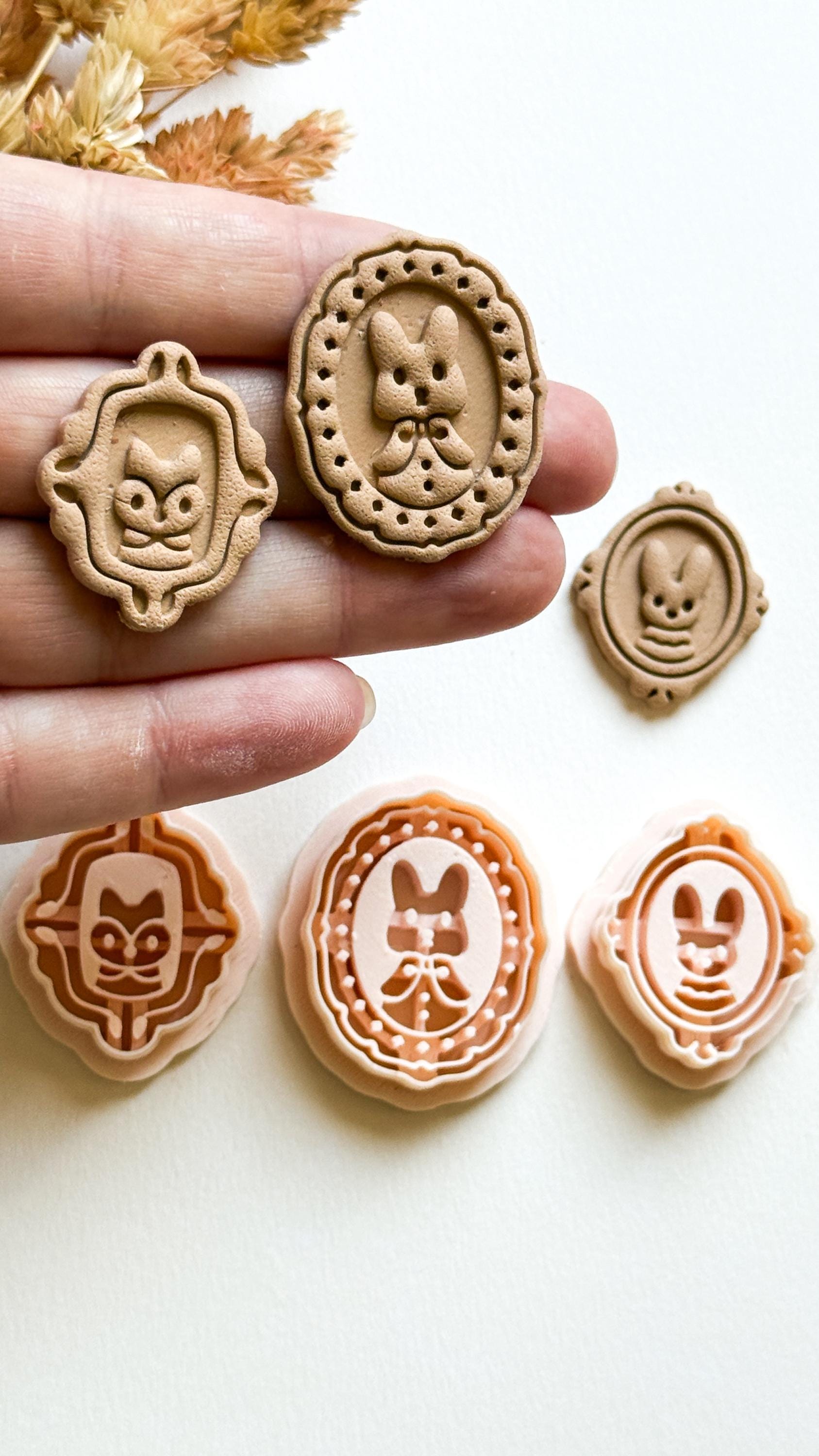 Fox & Bunny Cameo Clay Cutter Set: Vintage Animal Portrait Molds