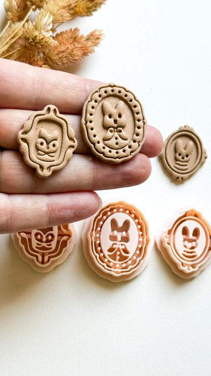 Fox & Bunny Cameo Clay Cutter Set: Vintage Animal Portrait Molds