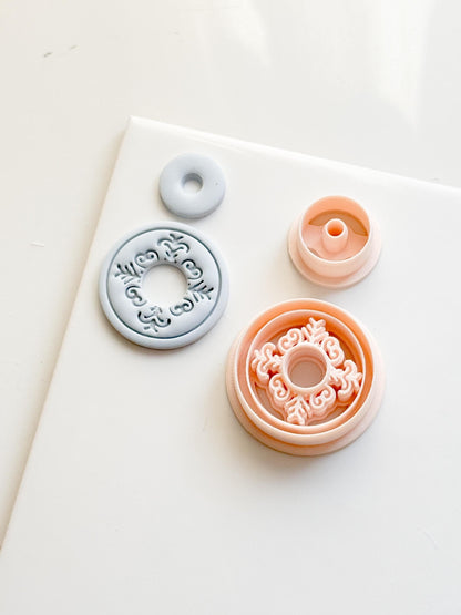 Ornate Round Polymer Clay Cutter Mandala Medallion Shape with Center Hole