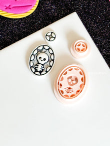 Skull Cameo Clay Earring - Charm Cutter Spooky Oval Frame with Matching Topper