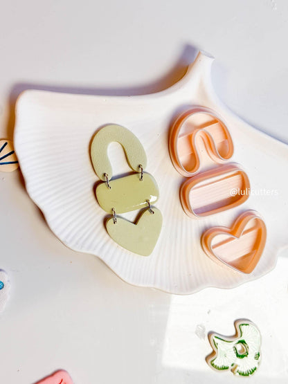 3-Piece Polymer Clay Earring Cutter Set Modern Arch, Oval & Heart Combo, Statement Earrings