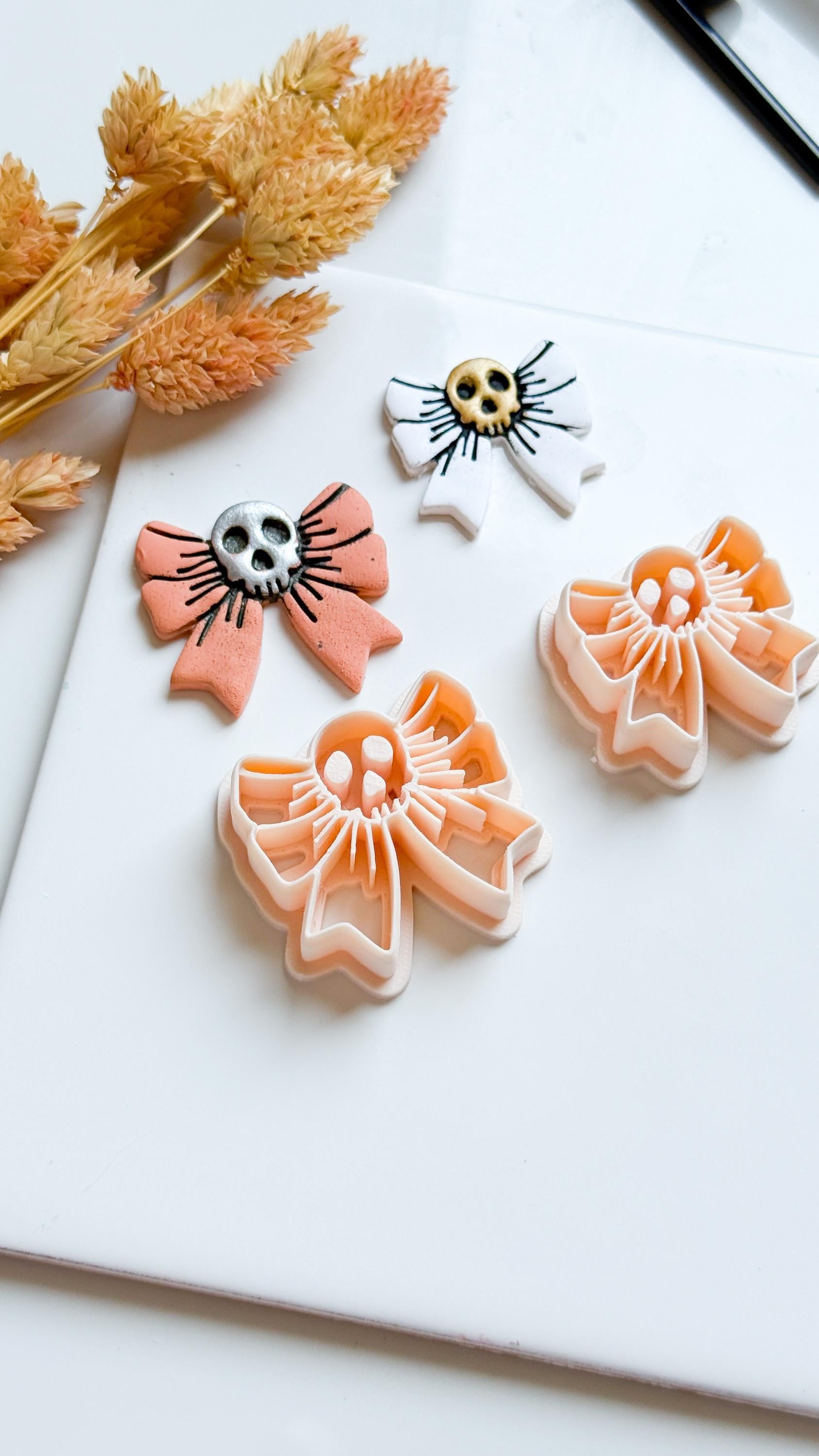 Skull Bow Cutter: Gothic Polymer Clay Jewelry Mold - Halloween Craft