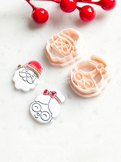 Santa and Mrs Claus Face Polymer Clay Cutter Christmas Holiday Shapes