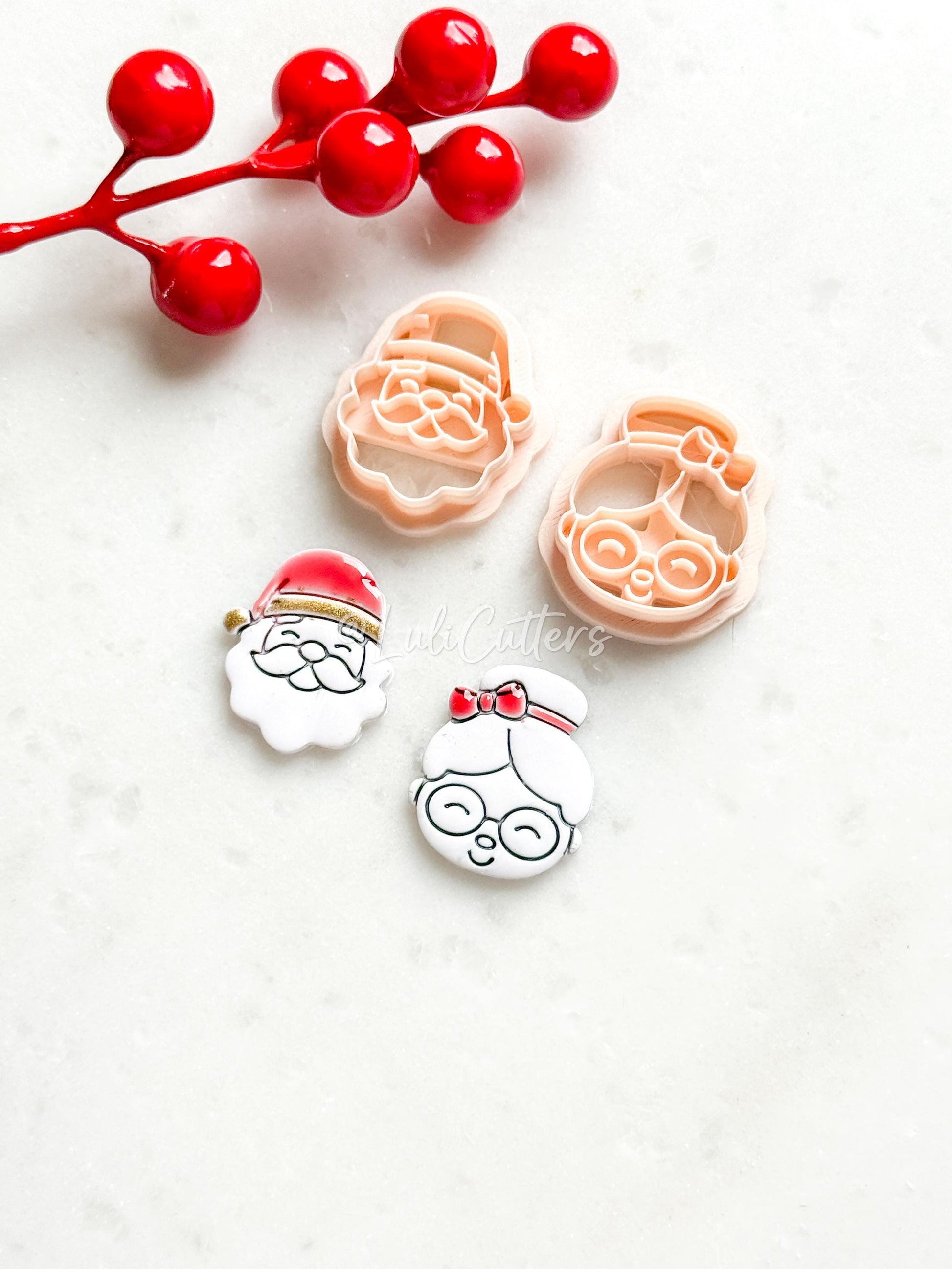Santa and Mrs Claus Face Polymer Clay Cutter Christmas Holiday Shapes