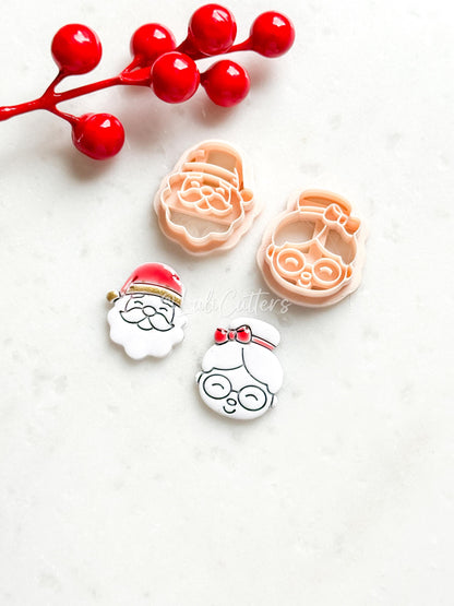Santa and Mrs Claus Face Polymer Clay Cutter Christmas Holiday Shapes