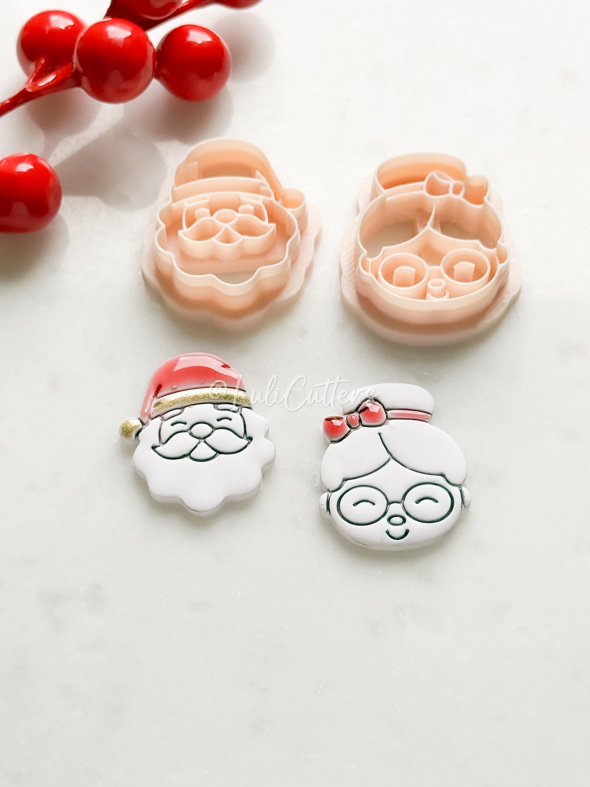 Santa and Mrs Claus Face Polymer Clay Cutter Christmas Holiday Shapes