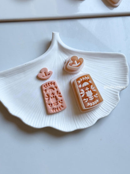 Folk Floral Rectangle Polymer Clay Cutter Imprint Earring Cutter