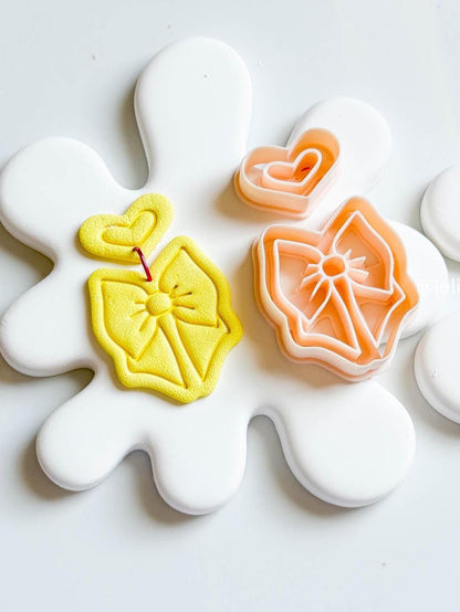 Bow & Heart Cutter Set Imprint Polymer Clay Earring Cutter | 38, 45, 54 mm