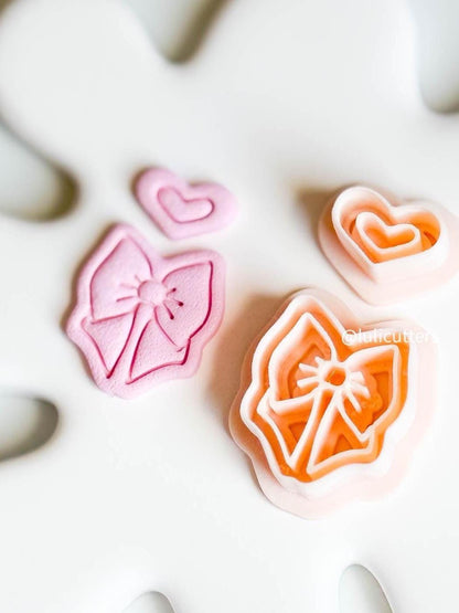 Bow & Heart Cutter Set Imprint Polymer Clay Earring Cutter | 38, 45, 54 mm