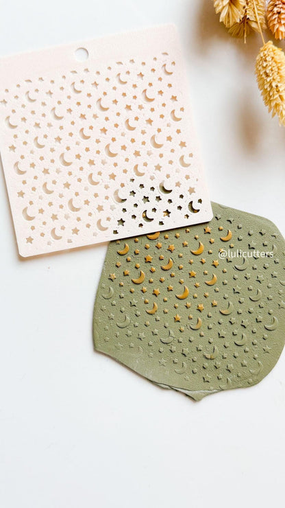 Celestial Moon and Star Stencil: Polymer Clay Jewelry Template