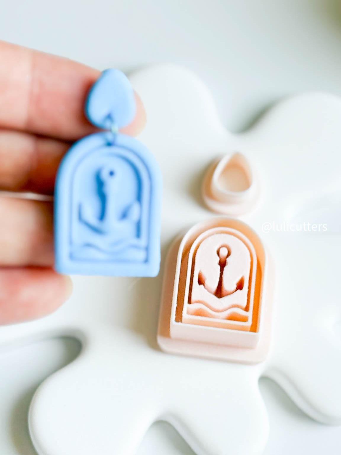 Arched Anchor Cutter with Waves Nautical Polymer Clay Earring Cutter