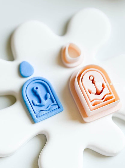 Arched Anchor Cutter with Waves Nautical Polymer Clay Earring Cutter