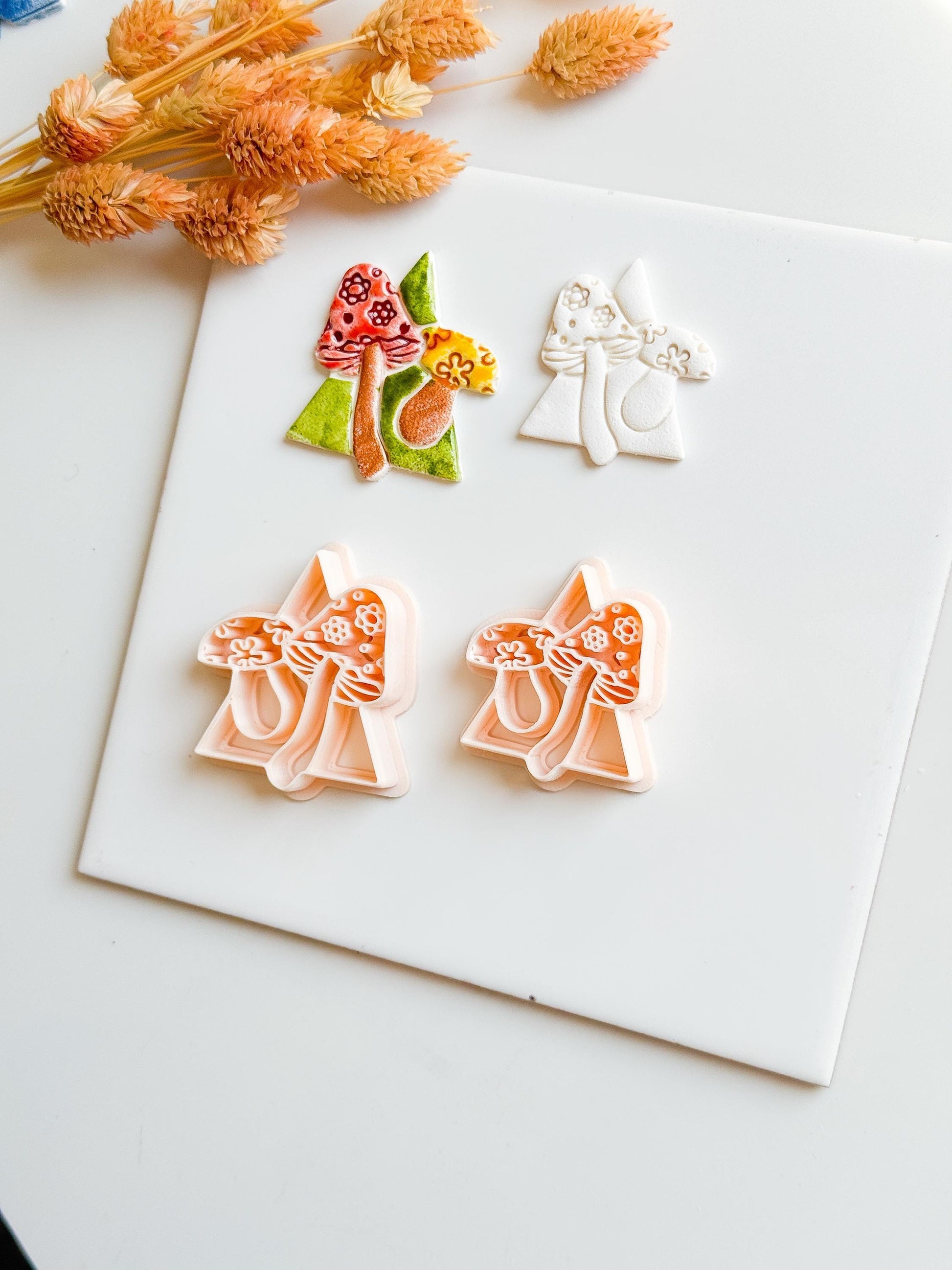 Mushroom Triangle Clay Cutter: Geometric Fungi Mold, Cottagecore Style (38 & 44 mm)