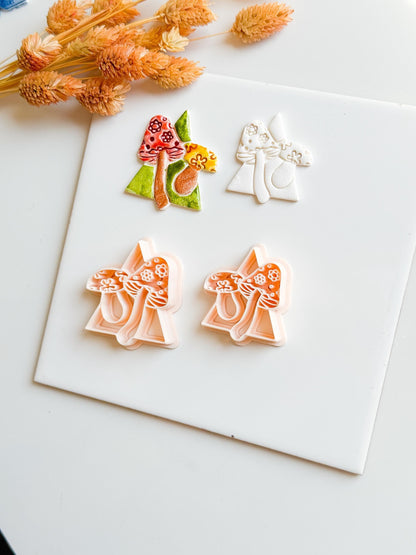 Mushroom Triangle Clay Cutter: Geometric Fungi Mold, Cottagecore Style (38 & 44 mm)