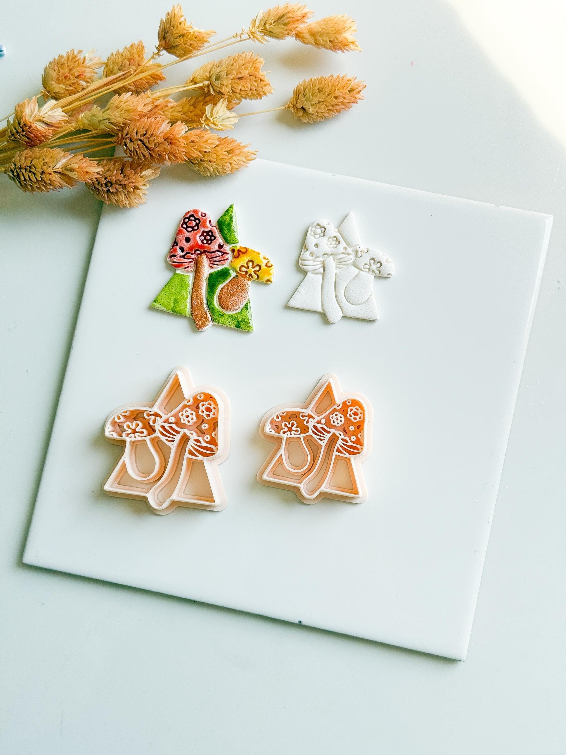 Mushroom Triangle Clay Cutter: Geometric Fungi Mold, Cottagecore Style (38 & 44 mm)