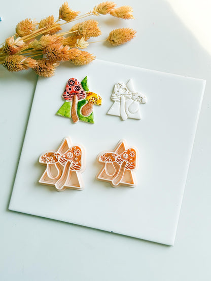 Mushroom Triangle Clay Cutter: Geometric Fungi Mold, Cottagecore Style (38 & 44 mm)