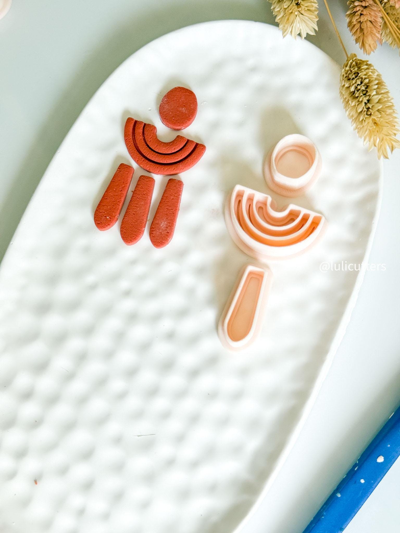 Geometric Clay Earring Cutter Set Circle, Arch, and Drop Design