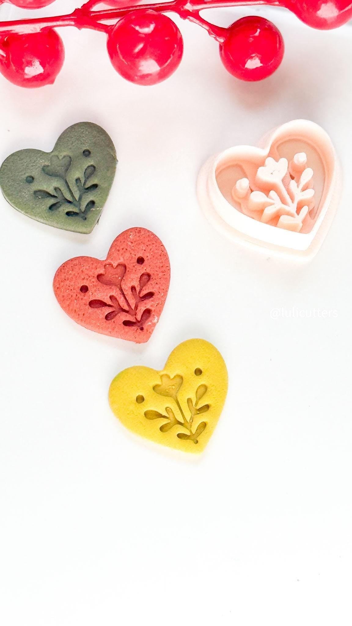 Nordic Folk Heart Floral Polymer Clay Earring Cutter