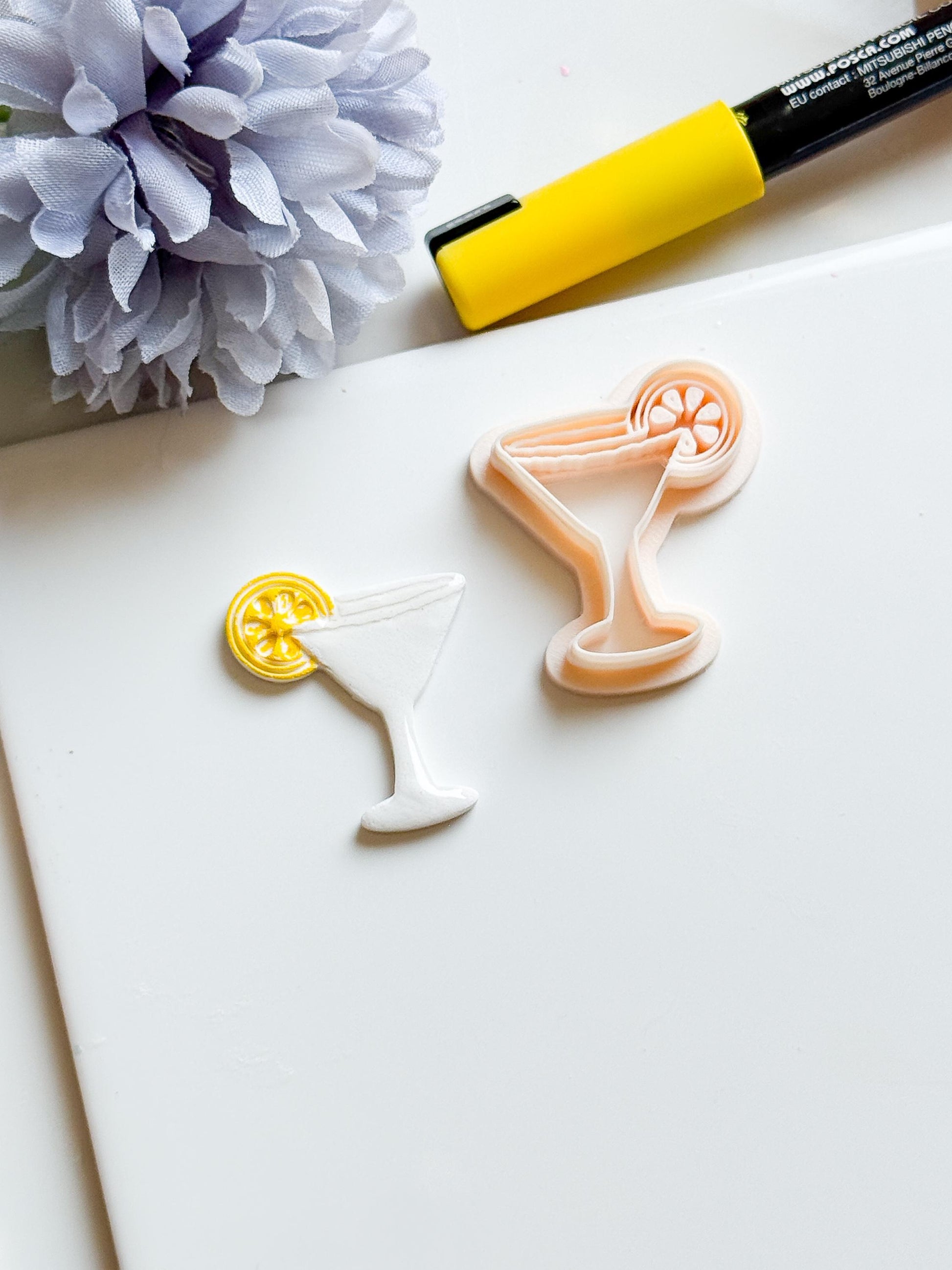 Salt Rim Cocktail Glass Clay Cutter: Lemon Slice Detail, Summer Jewelry