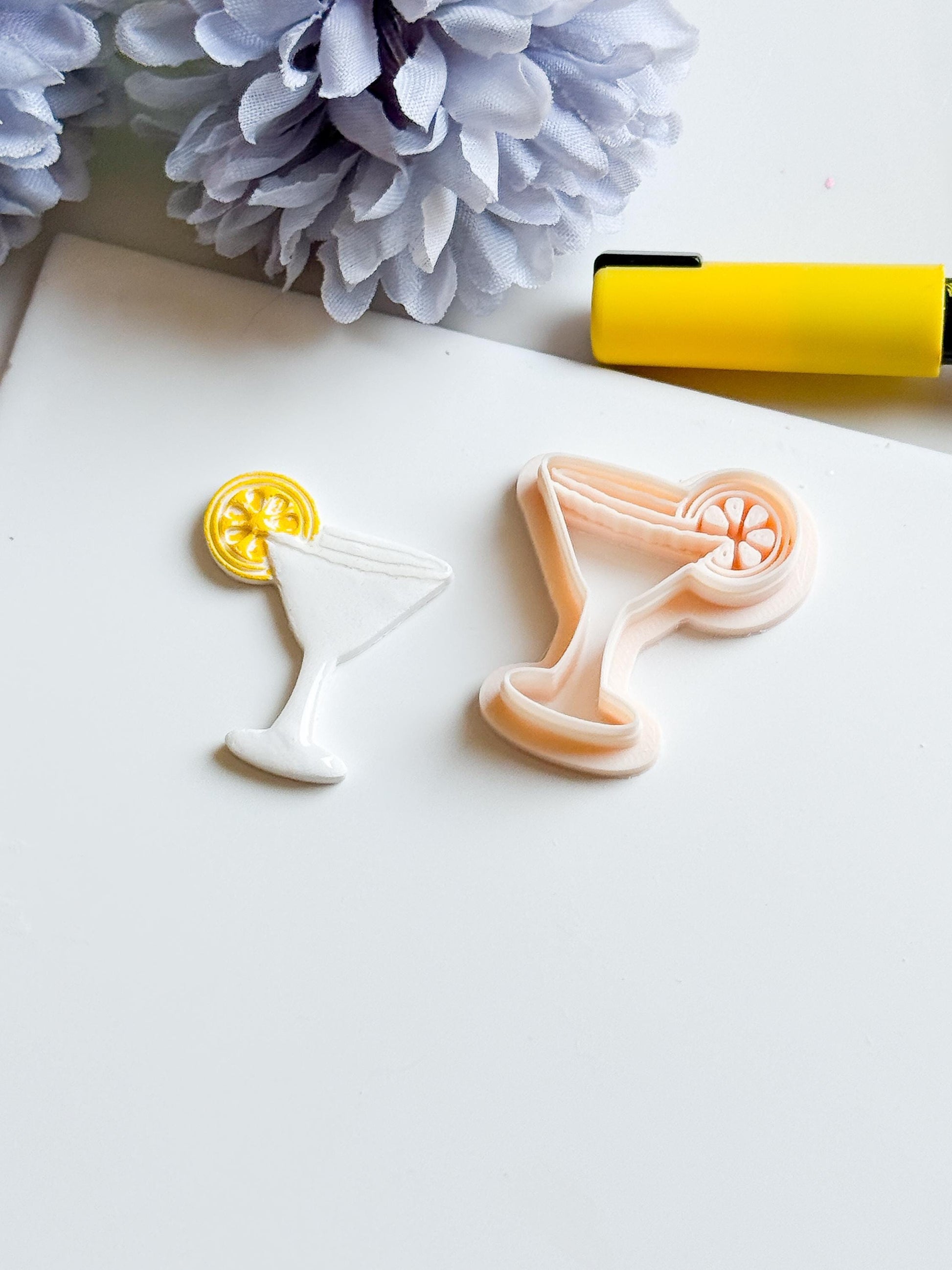 Salt Rim Cocktail Glass Clay Cutter: Lemon Slice Detail, Summer Jewelry