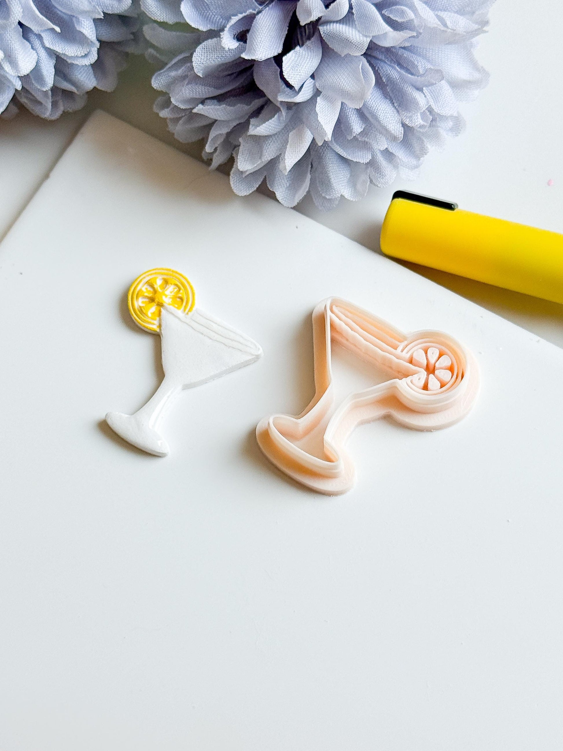 Salt Rim Cocktail Glass Clay Cutter: Lemon Slice Detail, Summer Jewelry