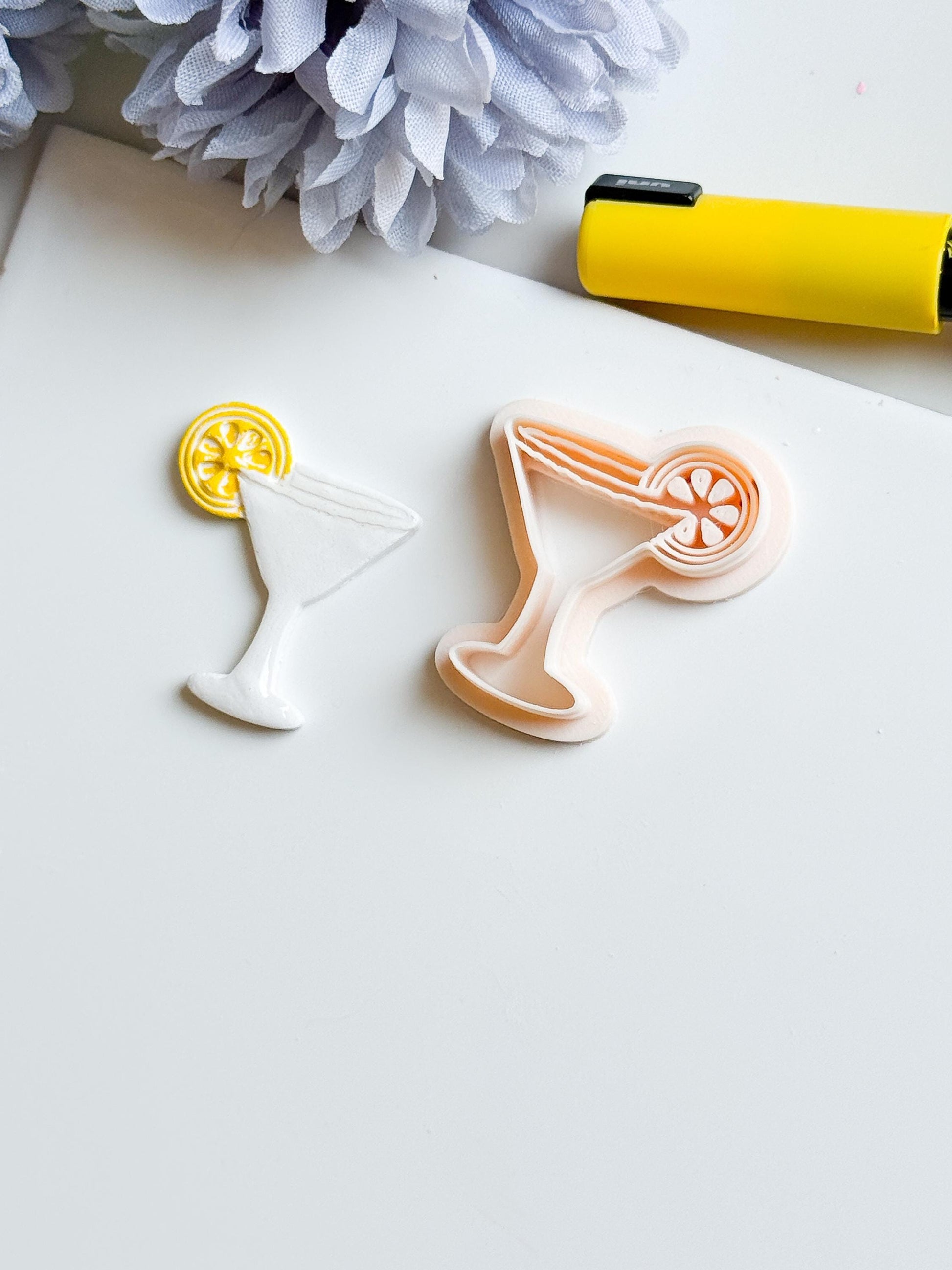 Salt Rim Cocktail Glass Clay Cutter: Lemon Slice Detail, Summer Jewelry