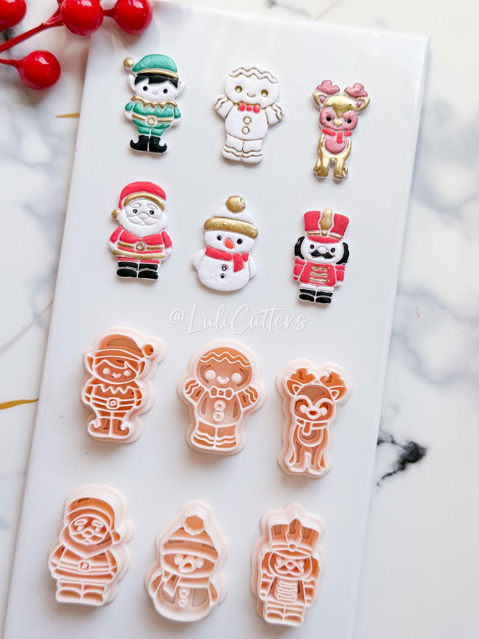 Winter Fairy Christmas Character Polymer Clay Cutter Set: Elf, Reindeer, and Santa