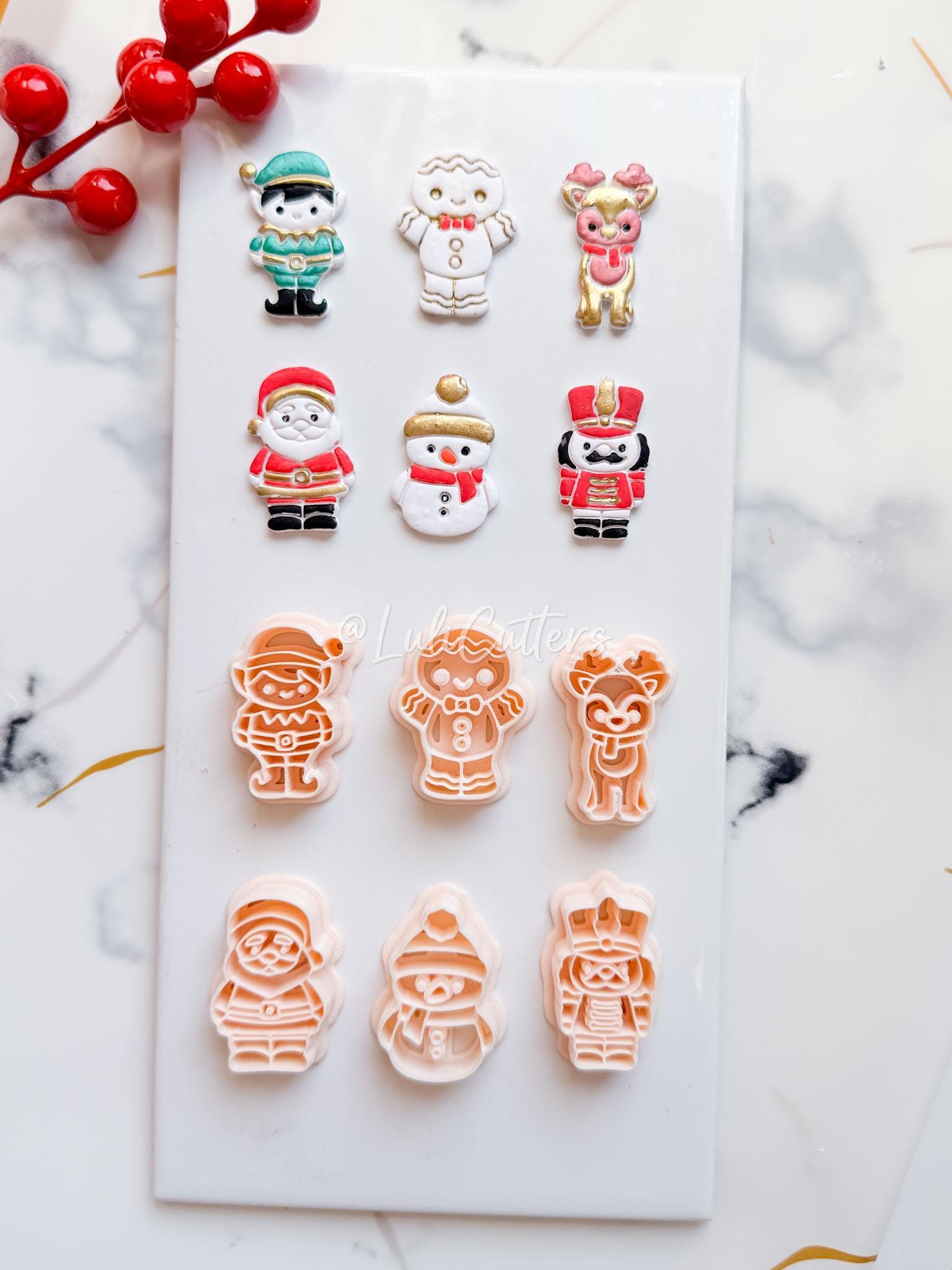 Winter Fairy Christmas Character Polymer Clay Cutter Set: Elf, Reindeer, and Santa