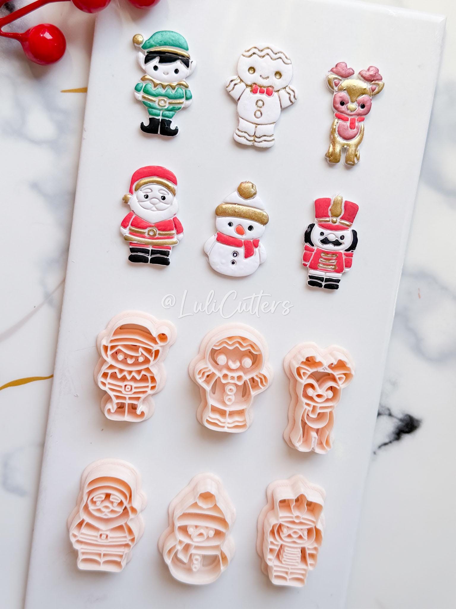 Winter Fairy Christmas Character Polymer Clay Cutter Set: Elf, Reindeer, and Santa