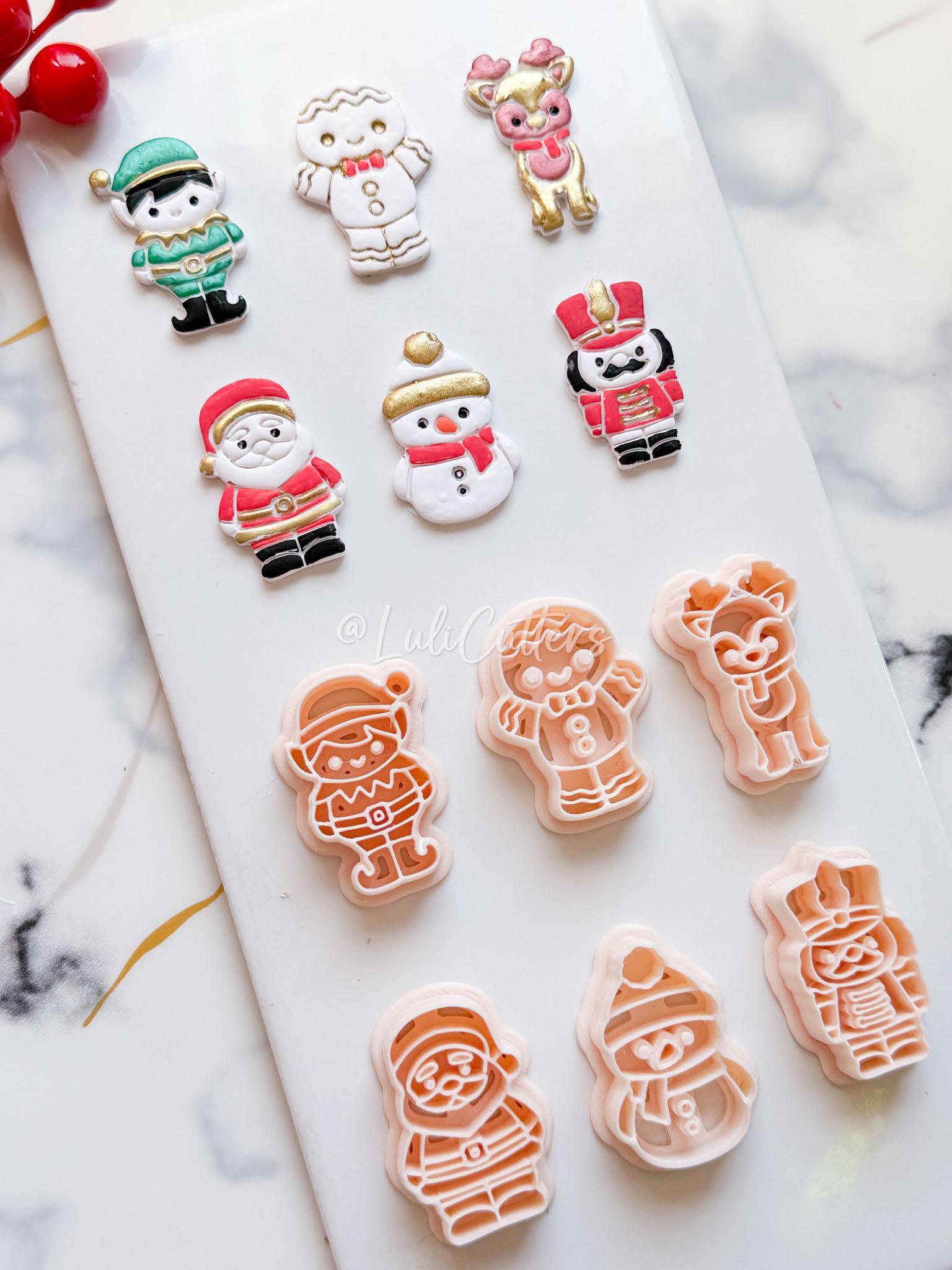 Winter Fairy Christmas Character Polymer Clay Cutter Set: Elf, Reindeer, and Santa