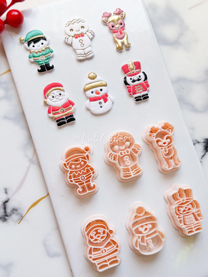 Winter Fairy Christmas Character Polymer Clay Cutter Set: Elf, Reindeer, and Santa