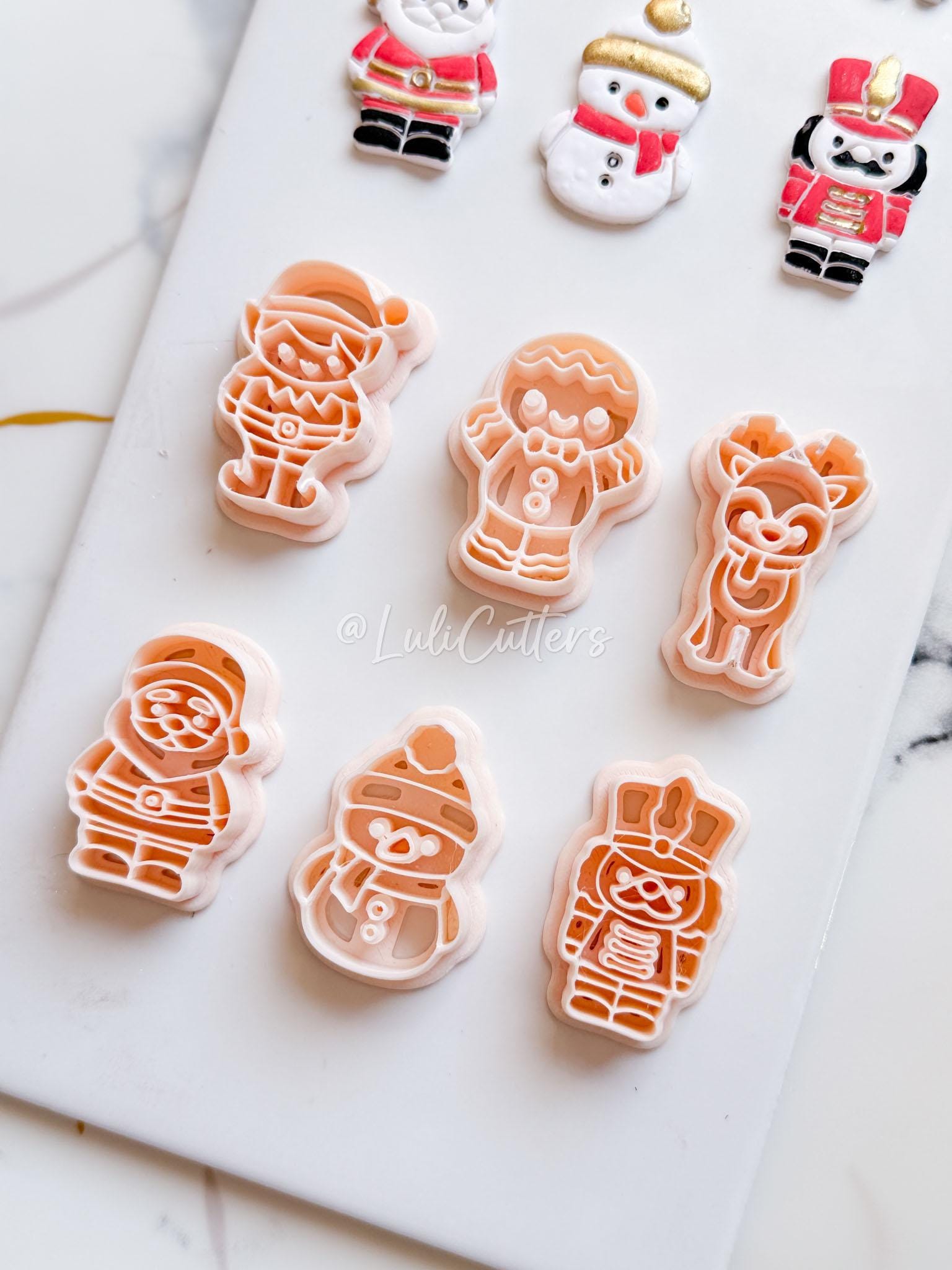 Winter Fairy Christmas Character Polymer Clay Cutter Set: Elf, Reindeer, and Santa