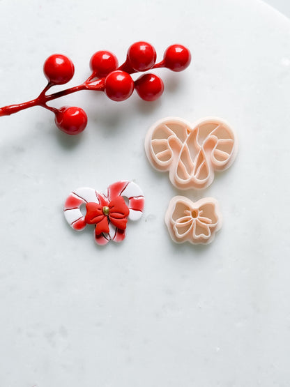 Candy Cane with Bow Clay Cutter Set – Christmas Polymer Clay Earring & Charm Shapes