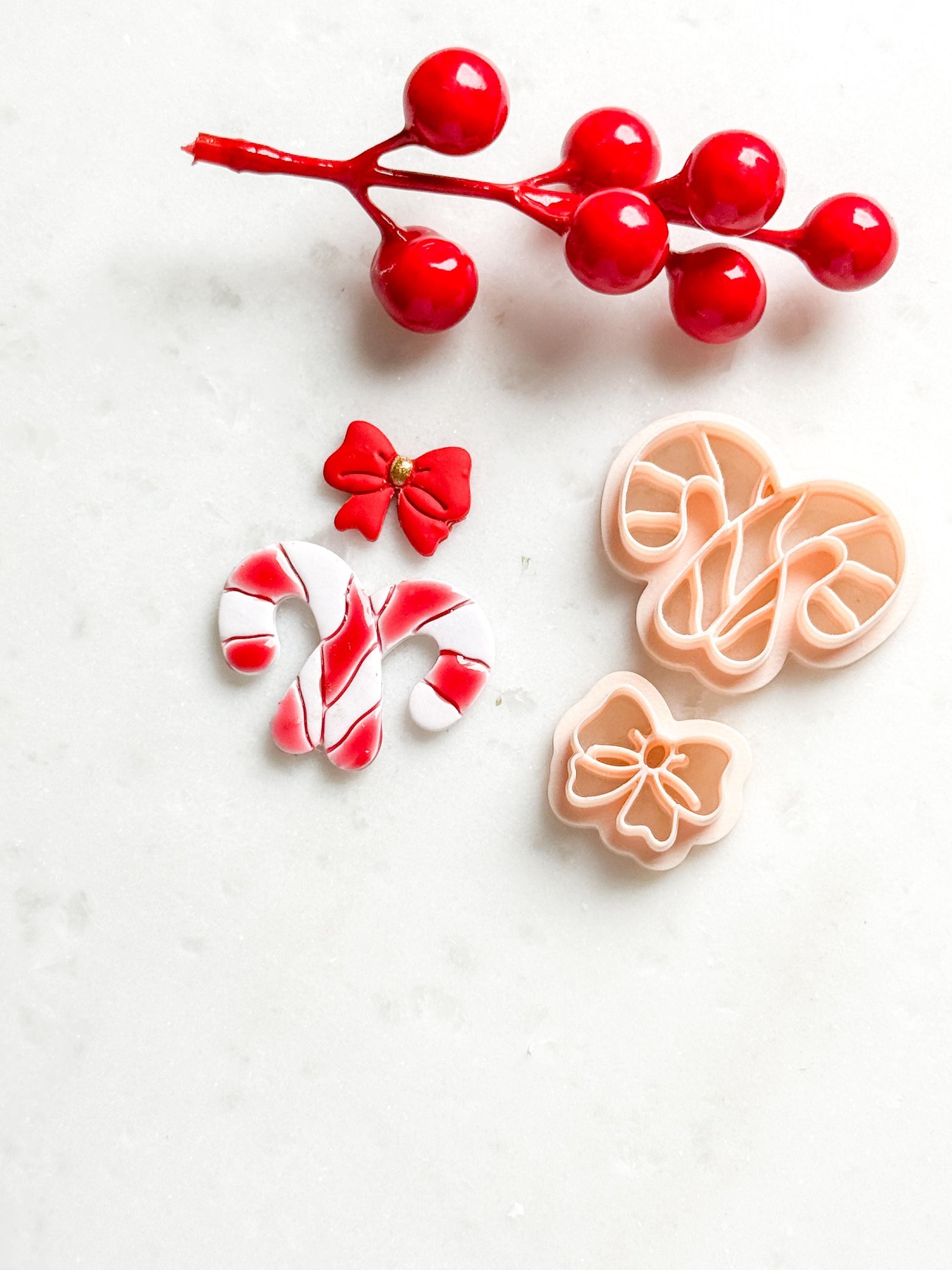 Candy Cane with Bow Clay Cutter Set – Christmas Polymer Clay Earring & Charm Shapes