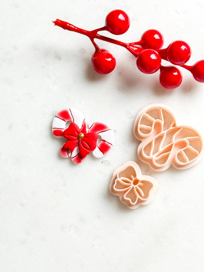 Candy Cane with Bow Clay Cutter Set – Christmas Polymer Clay Earring & Charm Shapes