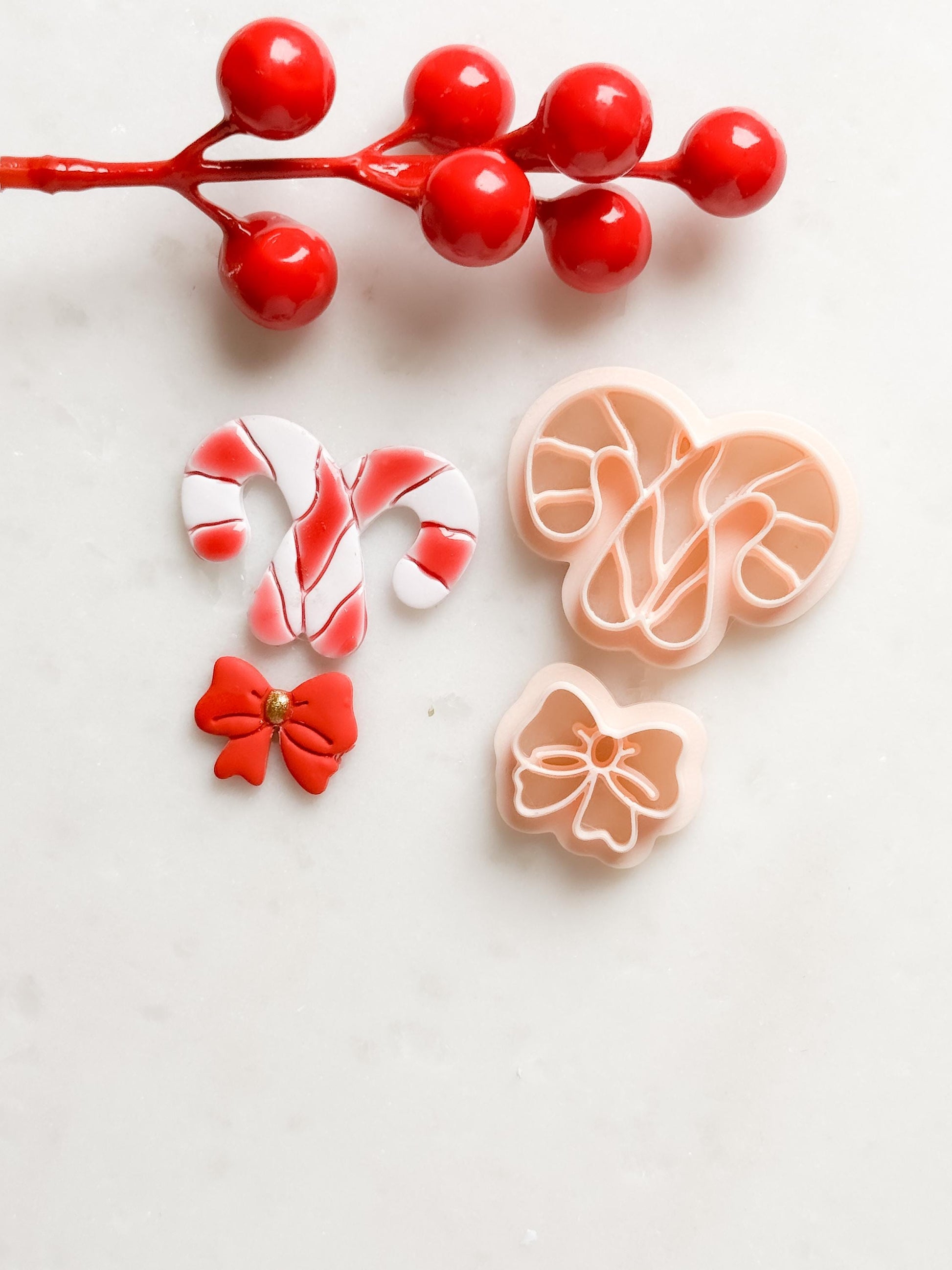 Candy Cane with Bow Clay Cutter Set – Christmas Polymer Clay Earring & Charm Shapes