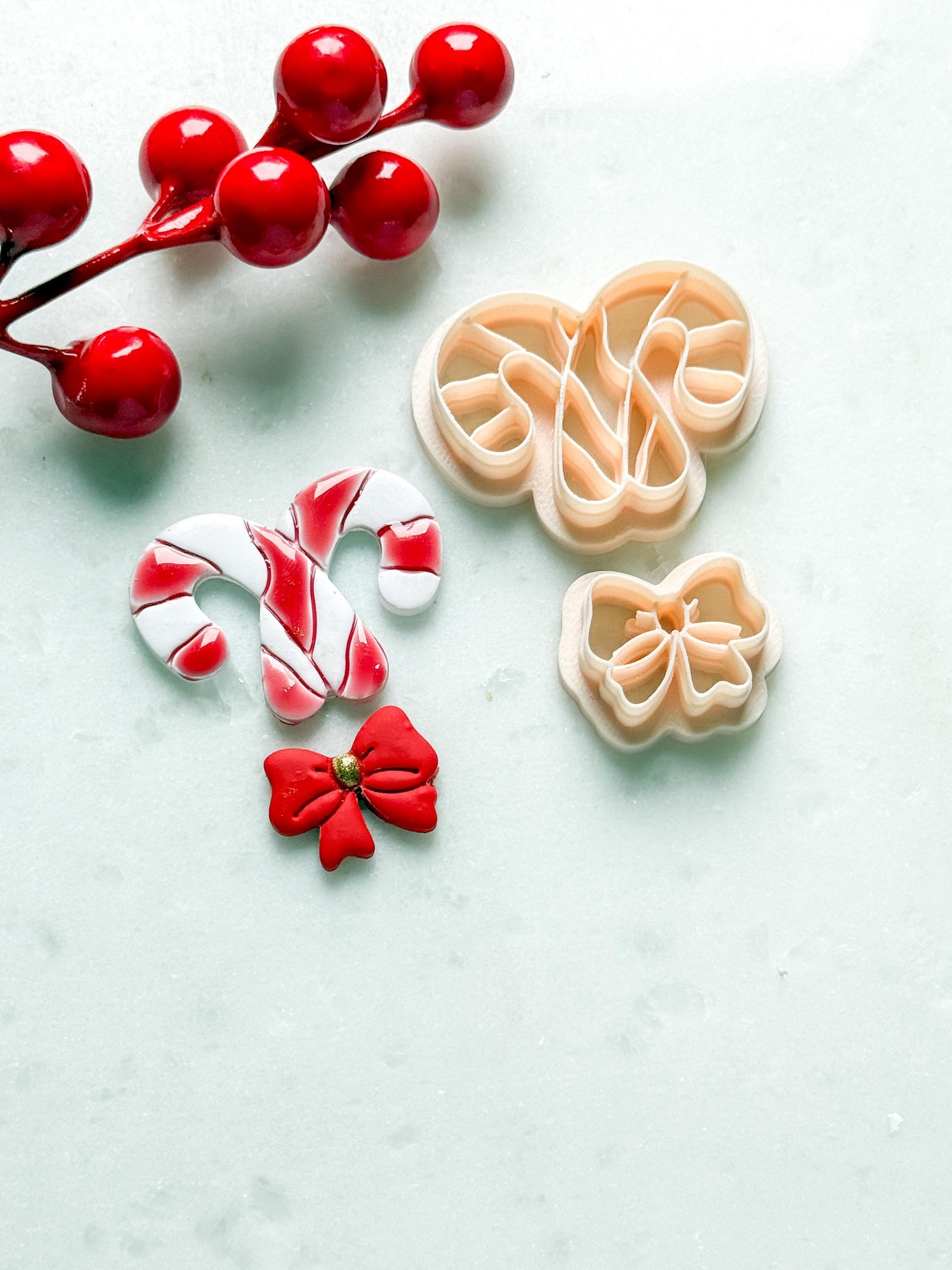 Candy Cane with Bow Clay Cutter Set – Christmas Polymer Clay Earring & Charm Shapes