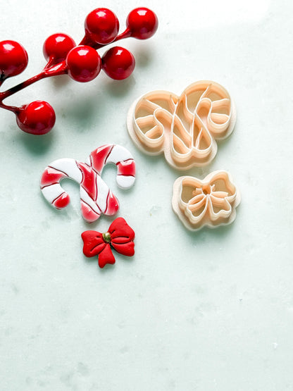 Candy Cane with Bow Clay Cutter Set – Christmas Polymer Clay Earring & Charm Shapes