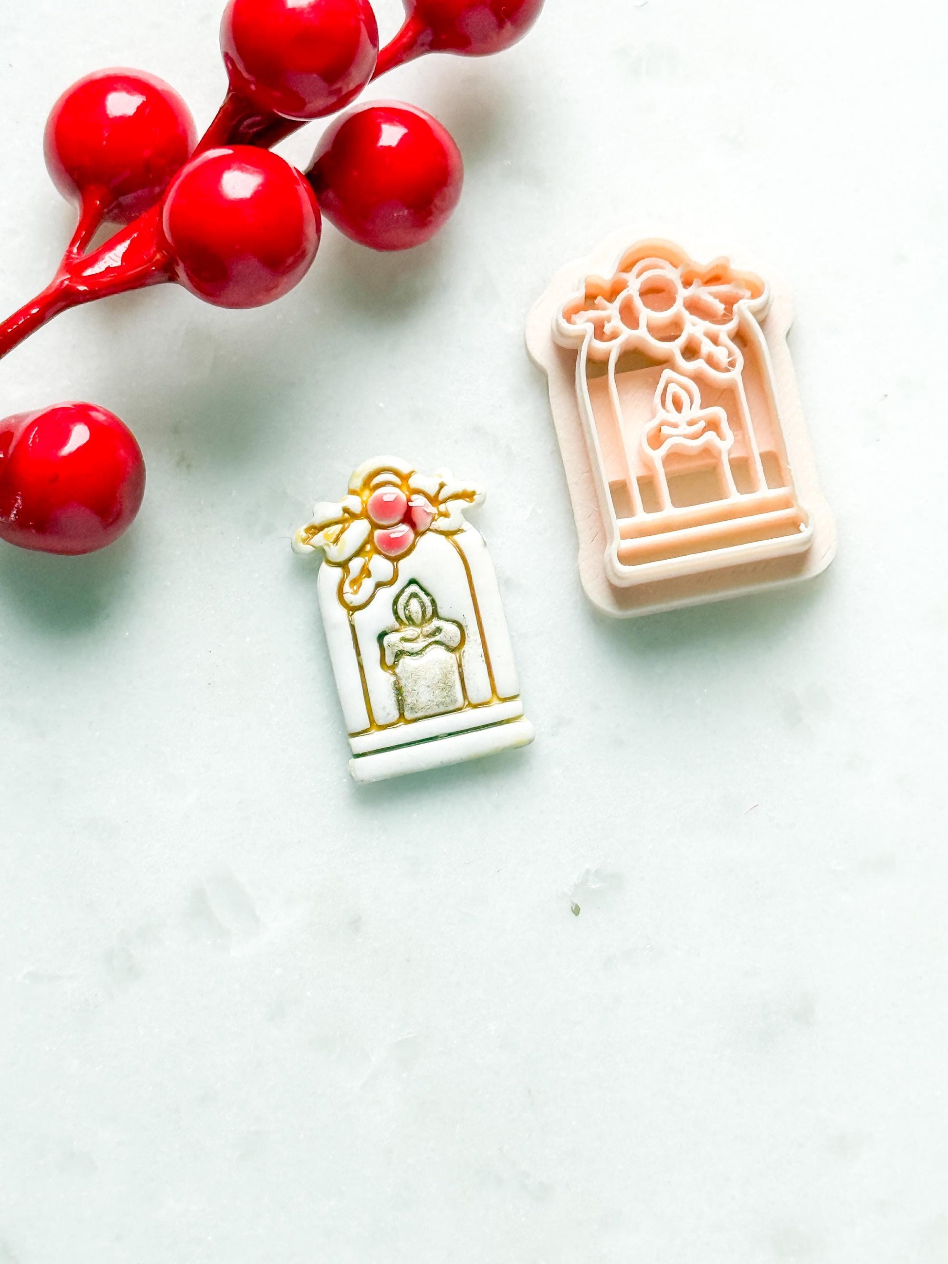 Christmas Candle Polymer Clay Cutter Holiday Window Embossed Shape