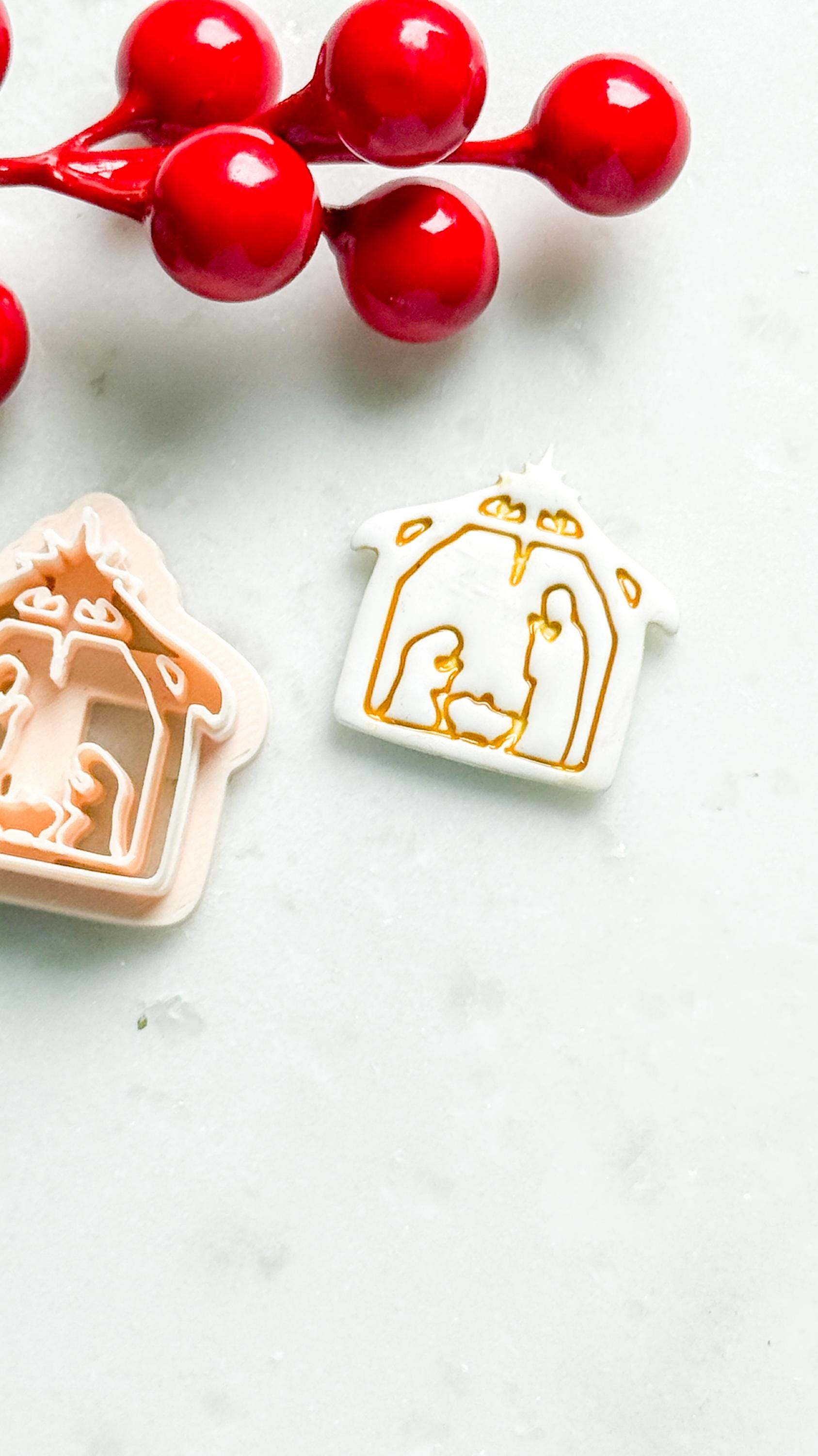 Nativity Scene Polymer Clay Cutter – Holy Family Jesus Ornament