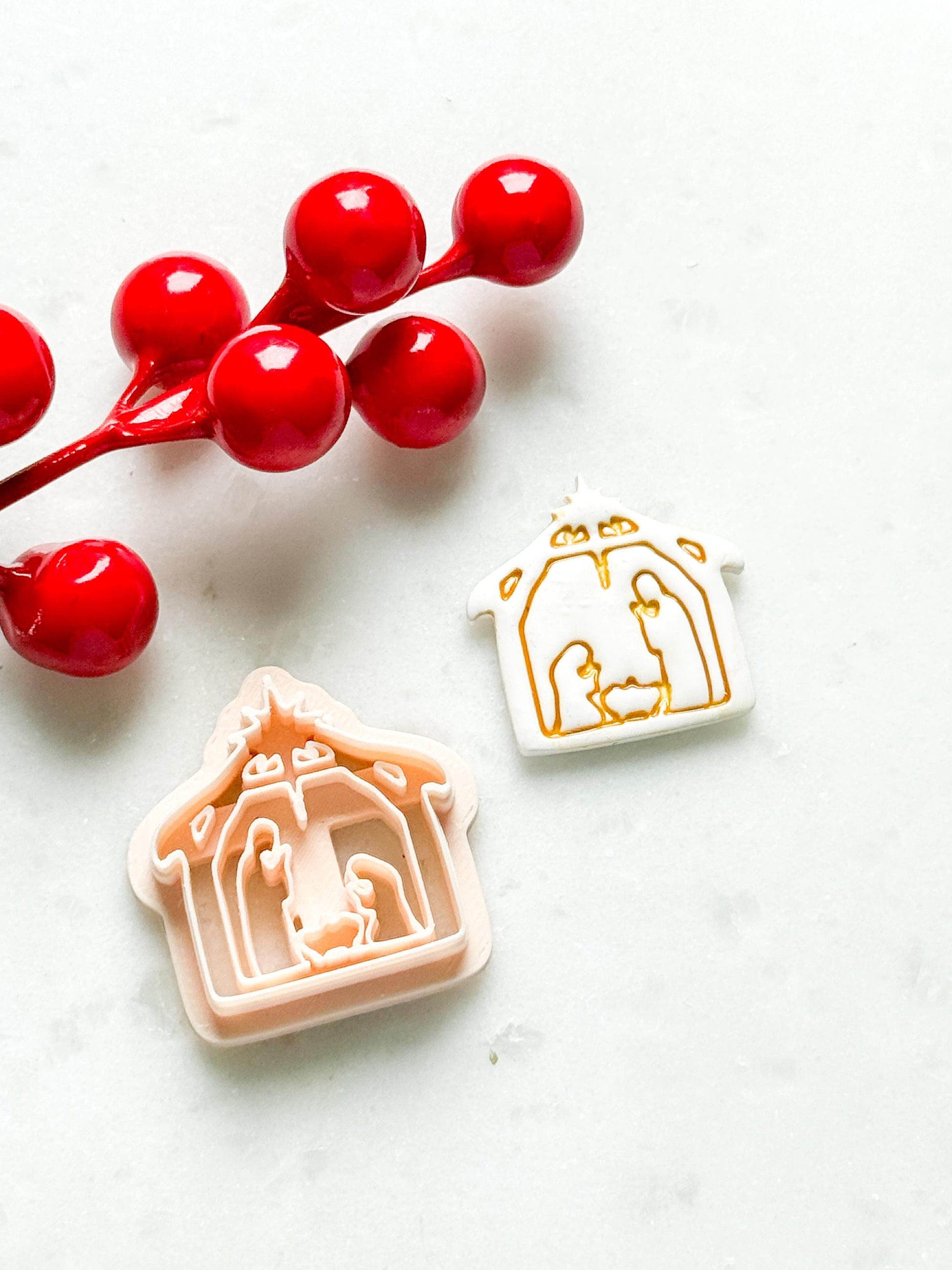 Nativity Scene Polymer Clay Cutter – Holy Family Jesus Ornament